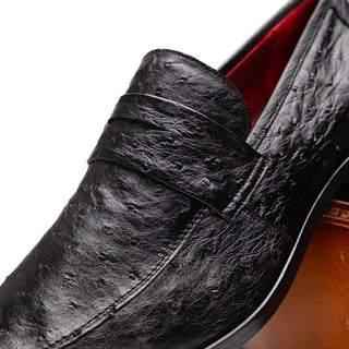 Marco Di Milano Salvatore Men's Shoes Black Genuine Ostrich Slip-On Loafers (MDM1210)