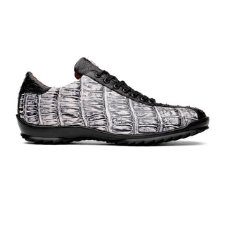 Marco Di Milano Saulo Men's Shoes Newspaper & Black Exotic Ostrich / Alligator Casual Sneakers (MDM1045)