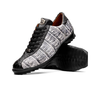 Marco Di Milano Saulo Men's Shoes Newspaper & Black Exotic Ostrich / Alligator Casual Sneakers (MDM1045)