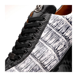 Marco Di Milano Saulo Men's Shoes Newspaper & Black Exotic Ostrich / Alligator Casual Sneakers (MDM1045)