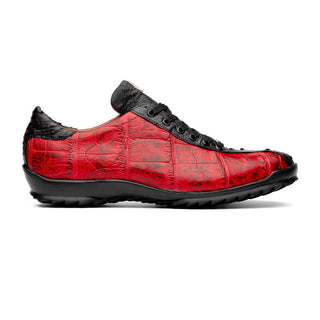 Marco Di Milano Saulo Men's Shoes Black Cherry Exotic Ostrich / Alligator Casual Sneakers (MDM1045)