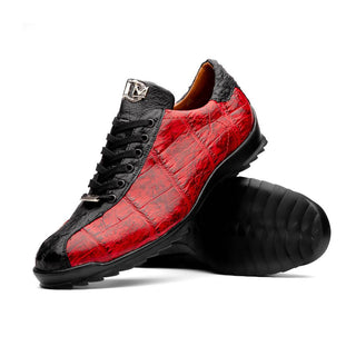 Marco Di Milano Saulo Men's Shoes Black Cherry Exotic Ostrich / Alligator Casual Sneakers (MDM1045)