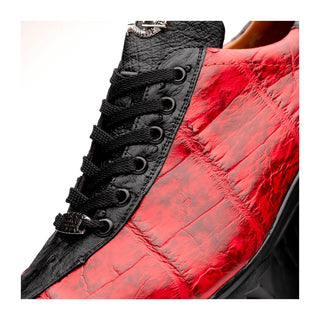 Marco Di Milano Saulo Men's Shoes Black Cherry Exotic Ostrich / Alligator Casual Sneakers (MDM1045)