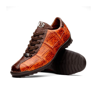 Marco Di Milano Saulo Men's Shoes Brandy & Brown Exotic Ostrich / Alligator Casual Sneakers (MDM1045)