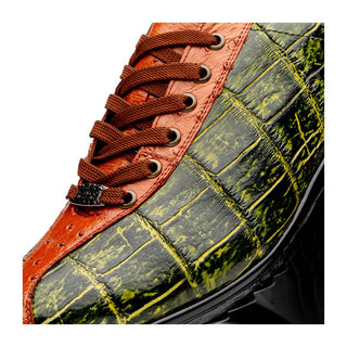 Marco Di Milano Saulo Men's Shoes Green & Cognac Exotic Ostrich / Alligator Casual Sneakers (MDM1045)
