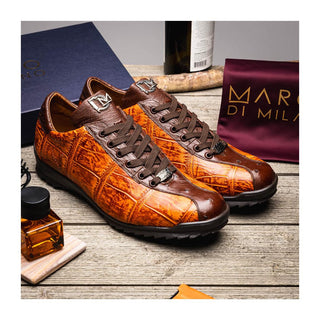 Marco Di Milano Saulo Men's Shoes Brandy & Brown Exotic Ostrich / Alligator Casual Sneakers (MDM1045)