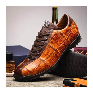 Marco Di Milano Saulo Men's Shoes Brandy & Brown Exotic Ostrich / Alligator Casual Sneakers (MDM1045)