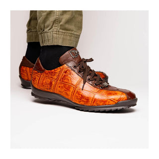 Marco Di Milano Saulo Men's Shoes Brandy & Brown Exotic Ostrich / Alligator Casual Sneakers (MDM1045)