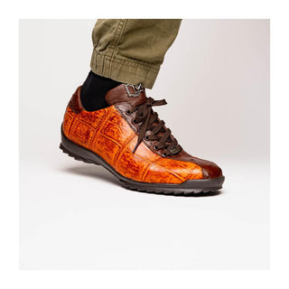 Marco Di Milano Saulo Men's Shoes Brandy & Brown Exotic Ostrich / Alligator Casual Sneakers (MDM1045)