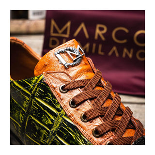 Marco Di Milano Saulo Men's Shoes Green & Cognac Exotic Ostrich / Alligator Casual Sneakers (MDM1045)