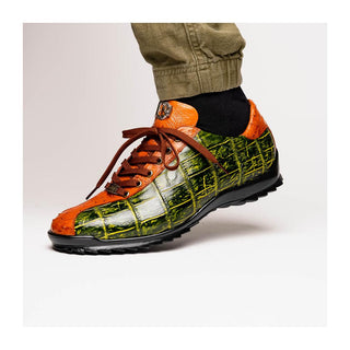 Marco Di Milano Saulo Men's Shoes Green & Cognac Exotic Ostrich / Alligator Casual Sneakers (MDM1045)