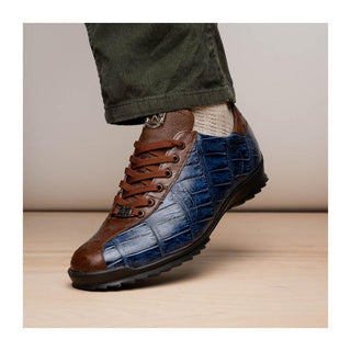 Marco Di Milano Saulo Men's Shoes Blue Jeans Exotic Ostrich / Alligator Casual Sneakers (MDM1045)