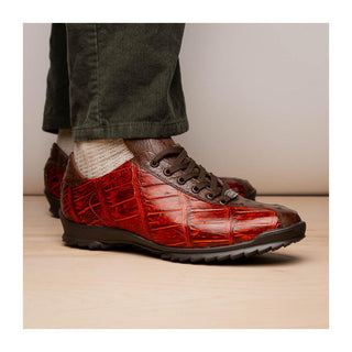 Marco Di Milano Saulo Men's Shoes Cognac Exotic Ostrich / Alligator Casual Sneakers (MDM1045)