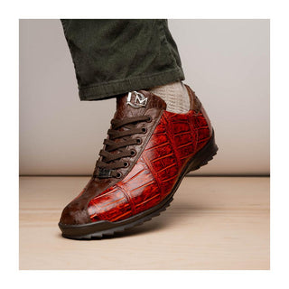 Marco Di Milano Saulo Men's Shoes Cognac Exotic Ostrich / Alligator Casual Sneakers (MDM1045)