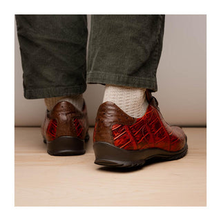 Marco Di Milano Saulo Men's Shoes Cognac Exotic Ostrich / Alligator Casual Sneakers (MDM1045)