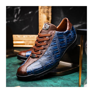 Marco Di Milano Saulo Men's Shoes Blue Jeans Exotic Ostrich / Alligator Casual Sneakers (MDM1045)