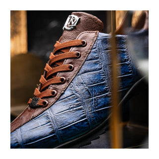 Marco Di Milano Saulo Men's Shoes Blue Jeans Exotic Ostrich / Alligator Casual Sneakers (MDM1045)