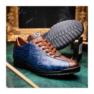 Marco Di Milano Saulo Men's Shoes Blue Jeans Exotic Ostrich / Alligator Casual Sneakers (MDM1045)
