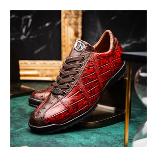 Marco Di Milano Saulo Men's Shoes Cognac Exotic Ostrich / Alligator Casual Sneakers (MDM1045)