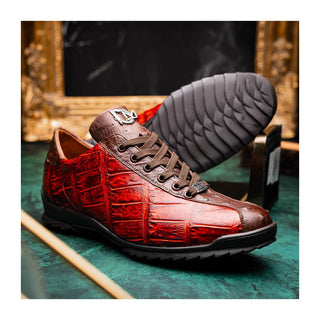 Marco Di Milano Saulo Men's Shoes Cognac Exotic Ostrich / Alligator Casual Sneakers (MDM1045)