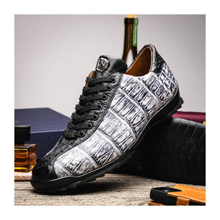 Marco Di Milano Saulo Men's Shoes Newspaper & Black Exotic Ostrich / Alligator Casual Sneakers (MDM1045)