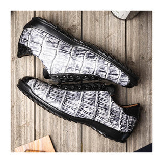 Marco Di Milano Saulo Men's Shoes Newspaper & Black Exotic Ostrich / Alligator Casual Sneakers (MDM1045)