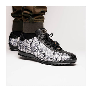 Marco Di Milano Saulo Men's Shoes Newspaper & Black Exotic Ostrich / Alligator Casual Sneakers (MDM1045)