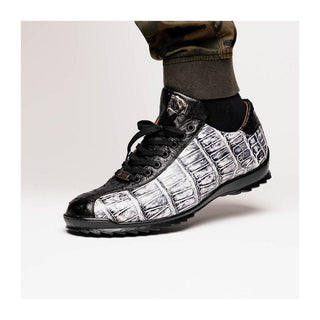 Marco Di Milano Saulo Men's Shoes Newspaper & Black Exotic Ostrich / Alligator Casual Sneakers (MDM1045)