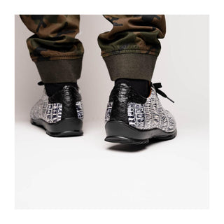 Marco Di Milano Saulo Men's Shoes Newspaper & Black Exotic Ostrich / Alligator Casual Sneakers (MDM1045)