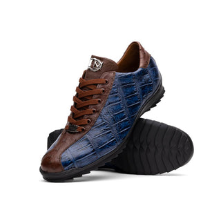 Marco Di Milano Saulo Men's Shoes Blue Jeans Exotic Ostrich / Alligator Casual Sneakers (MDM1045)