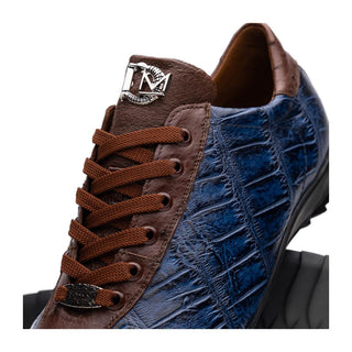 Marco Di Milano Saulo Men's Shoes Blue Jeans Exotic Ostrich / Alligator Casual Sneakers (MDM1045)