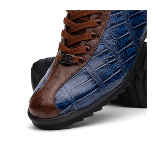 Marco Di Milano Saulo Men's Shoes Blue Jeans Exotic Ostrich / Alligator Casual Sneakers (MDM1045)