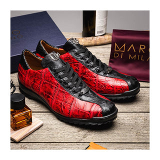 Marco Di Milano Saulo Men's Shoes Black Cherry Exotic Ostrich / Alligator Casual Sneakers (MDM1045)