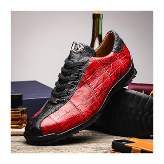 Marco Di Milano Saulo Men's Shoes Black Cherry Exotic Ostrich / Alligator Casual Sneakers (MDM1045)