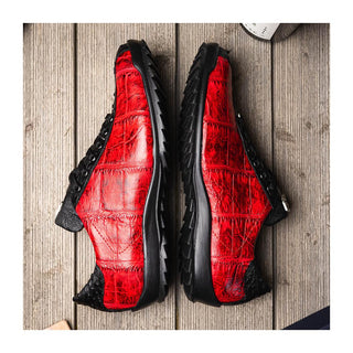 Marco Di Milano Saulo Men's Shoes Black Cherry Exotic Ostrich / Alligator Casual Sneakers (MDM1045)