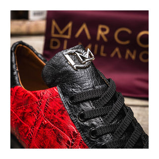 Marco Di Milano Saulo Men's Shoes Black Cherry Exotic Ostrich / Alligator Casual Sneakers (MDM1045)