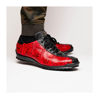 Marco Di Milano Saulo Men's Shoes Black Cherry Exotic Ostrich / Alligator Casual Sneakers (MDM1045)