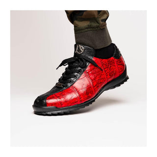 Marco Di Milano Saulo Men's Shoes Black Cherry Exotic Ostrich / Alligator Casual Sneakers (MDM1045)