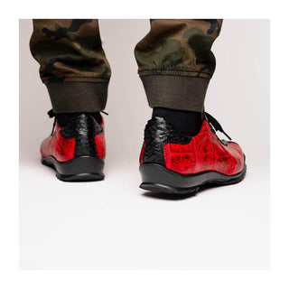 Marco Di Milano Saulo Men's Shoes Black Cherry Exotic Ostrich / Alligator Casual Sneakers (MDM1045)