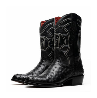 Marco Di Milano Savannah Men's Shoes Black Exotic Ostrich Skin Cowboy Boot (MDM1227)