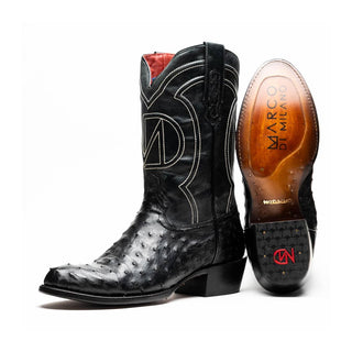 Marco Di Milano Savannah Men's Shoes Black Exotic Ostrich Skin Cowboy Boot (MDM1227)