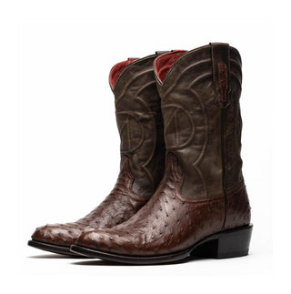 Marco Di Milano Savannah Men's Shoes Kango Tabacco Exotic Ostrich Skin Cowboy Boot (MDM1230)
