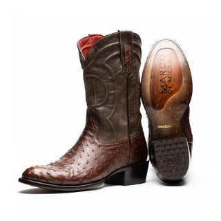 Marco Di Milano Savannah Men's Shoes Kango Tabacco Exotic Ostrich Skin Cowboy Boot (MDM1230)
