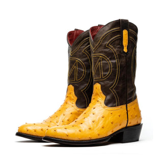 Marco Di Milano Savannah Men's Shoes Buttercup Exotic Ostrich Skin Cowboy Boot (MDM1226)
