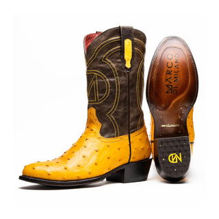 Marco Di Milano Savannah Men's Shoes Buttercup Exotic Ostrich Skin Cowboy Boot (MDM1226)