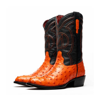 Marco Di Milano Savannah Men's Shoes Orange Exotic Ostrich Skin Cowboy Boot (MDM1228)