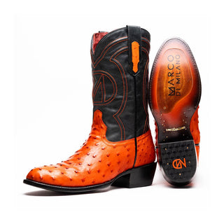 Marco Di Milano Savannah Men's Shoes Orange Exotic Ostrich Skin Cowboy Boot (MDM1228)