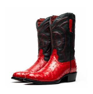 Marco Di Milano Savannah Men's Shoes Red Exotic Ostrich Skin Cowboy Boot (MDM1229)