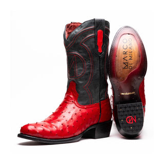 Marco Di Milano Savannah Men's Shoes Red Exotic Ostrich Skin Cowboy Boot (MDM1229)
