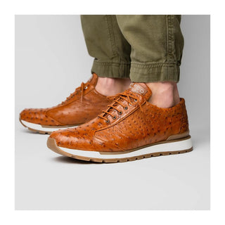 Marco Di Milano Scanno Men's Shoes Antique Cognac Exotic Ostich Casual Sneakers (MDM1049)